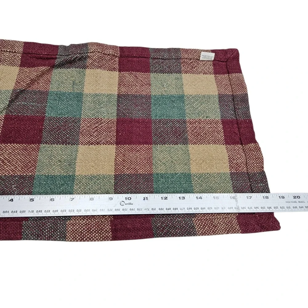 Pottery Barn Placemats Set of 8 Cotton Woven Plaid Burgundy Teal Beige Country‎